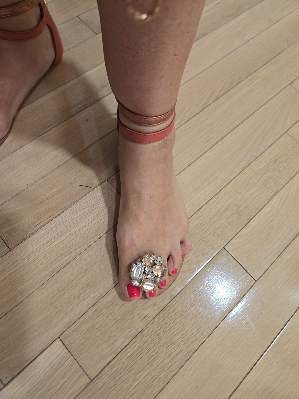 Adrienne Maloof Coral Ankle-Strap Sandal with Crystal Embellishment